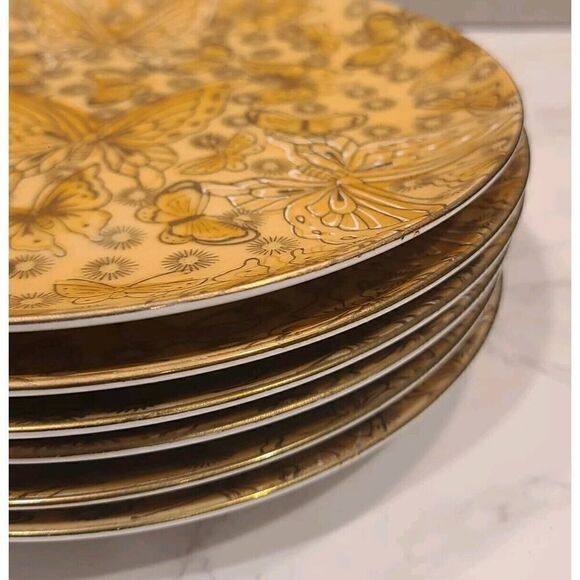 Dorothy C Thorpe VTG Porcelain Salad Plates Gold w/Butterflies- Set of (6) 7.75" - Picture 11 of 14